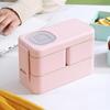 Leak-proof Bento Lunch Box with 3 Compartments Double Layer Buckle Closure Microwave Safe Stackable Salad Box for Kids Adults