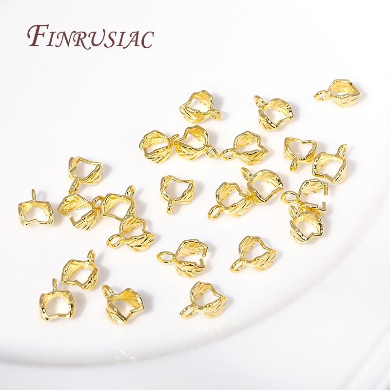 18K Gold Plated Pinch Pendant Bail Clasp Trendy Leaf Shape Bails For Jewelry DIY Findings Accessories