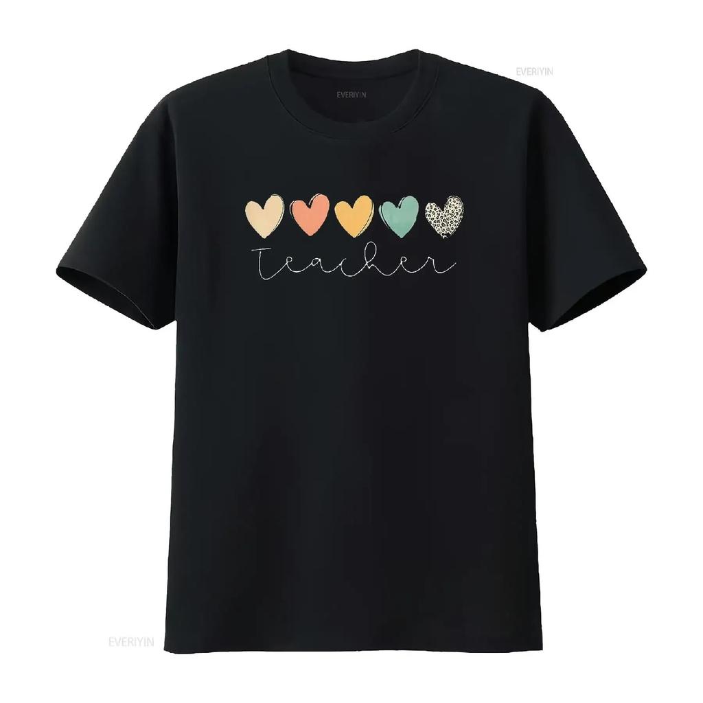 Teacher T Shirt Women Cute Hearts Teaching Boho Casual Summer Tops vintage Washed Unisex graphic Slightly Stylish streetwear