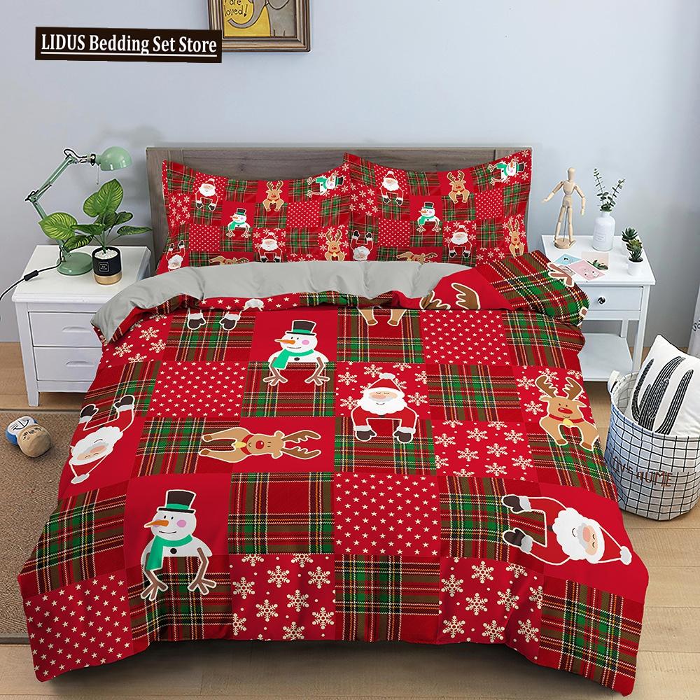 Red Christmas King Queen Duvet Cover Cartoon Santa Claus Bedding Set For Kid Boy Girl Happy Holiday 2/3pcs Polyester Quilt Cover