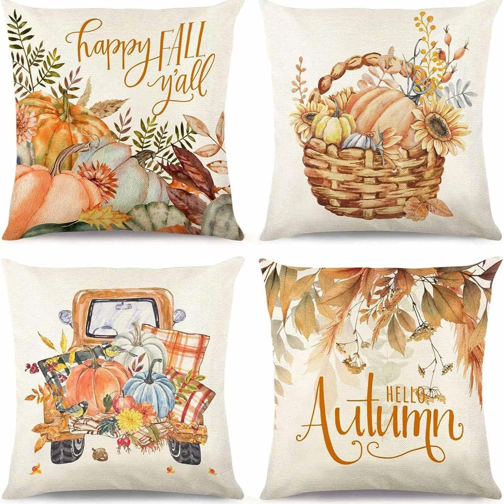 Autumn Harvest Sofa Pillow Pumpkin Decorative Cushion Small Animal Squirrel Print Cushion Cover Pillow Cover