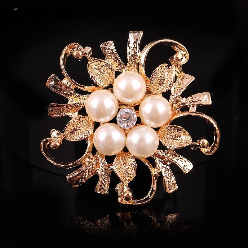 Crystal Pearl 3D Flower Brooch Dual-purpose Ring Design Corsage Pin Long-lasting Color Exquisite Hypoallergenic BFF Gift
