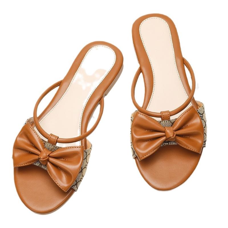Fashion Elegant Pointed Toe Bow Narrow Band Flat Slippers Women Sexy Open Toe Non-slip Large Size Flat Shoes Comfort Vacation Beach Shoe