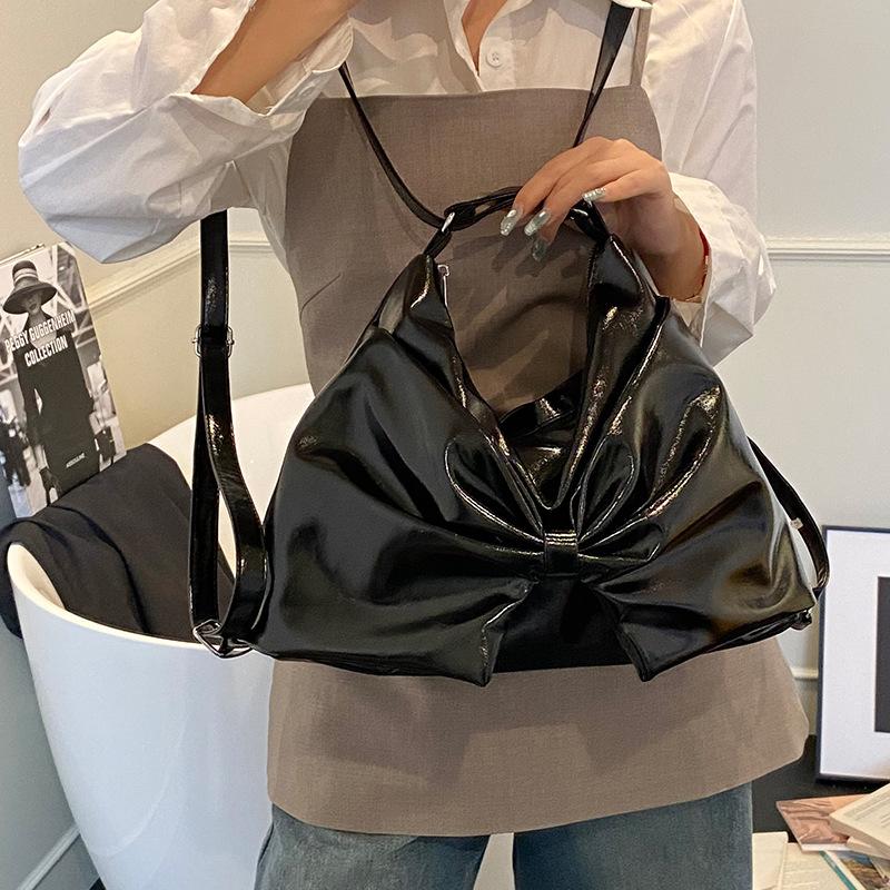 2025 new personalized trend high-end texture big bow tote bag shoulder bag casual solid color double shoulder women's bag