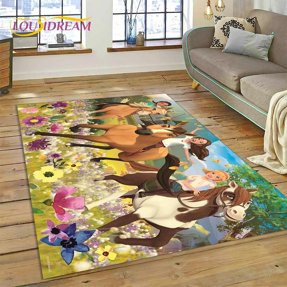Spirit Riding Free Cartoon Horses Rug Carpet for Living Room Bedroom Home Decor,Non-slip Decoration for Sofa Doormat Girl Gift