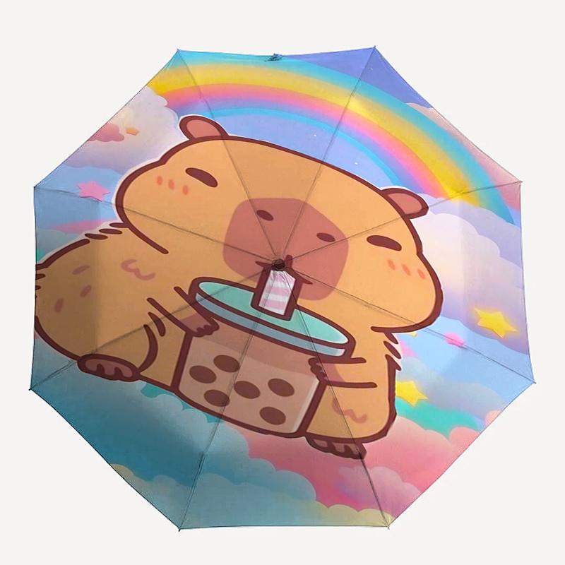 Capybara Themed Travel Umbrella-8 Ribs Automatic Opening and Closing, Portable Folding Design, Compact and Stylish Umbrella Suitable for Out