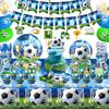Fête Thème Coupe du Monde de Football Fournitures Ensemble Complet Vaisselle Toile de Fond Nappe Fanions Décorations de Gâteau Ballons