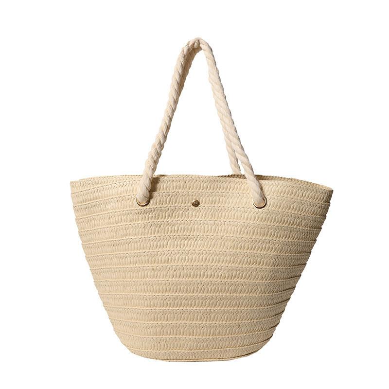 2024 Summer Stylish Large Capacity Woven Tote Bag For Women In Beige And Khaki For Casual Travel