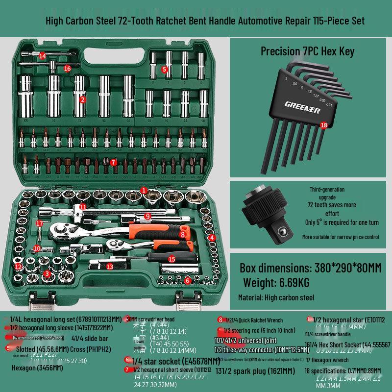 Multifunctional Automotive Ratchet Socket Wrench Tool Set
