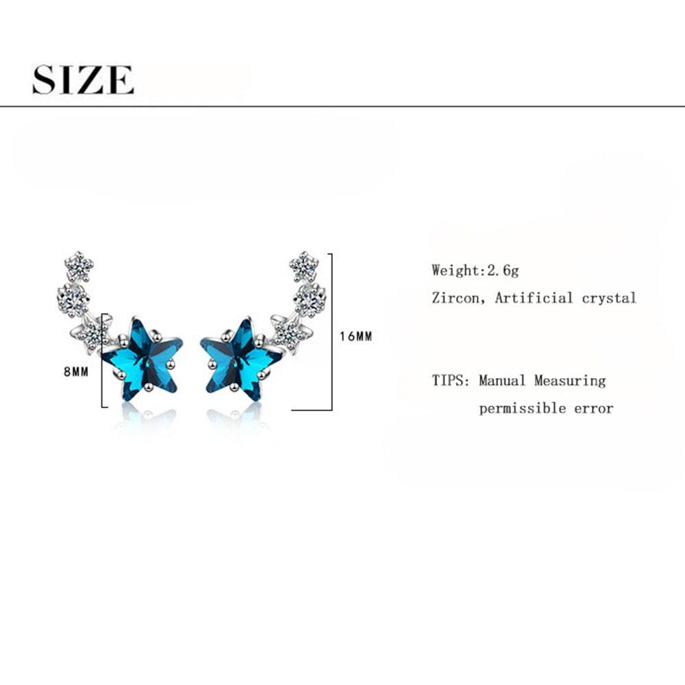 925 Sterling Silver Luxuy Star Zircon Earrings Blue Crystal Wedding Party Ear Stud  Jewelry Drop Shipping S-E767