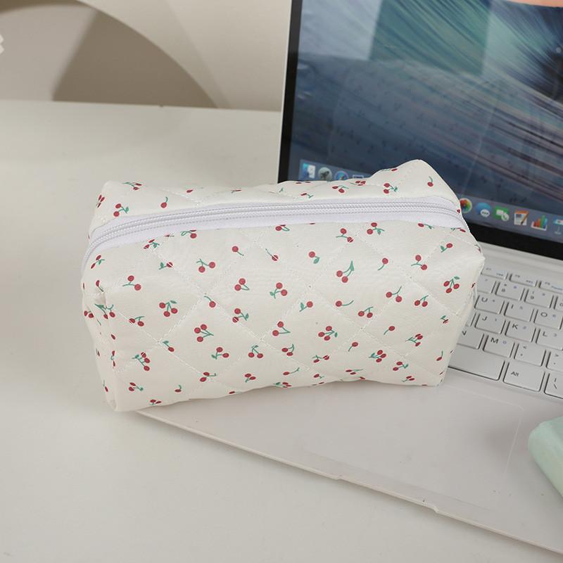 Floral Cotton Fabric Makeup Bag With Zipper Storage For Women And Teens