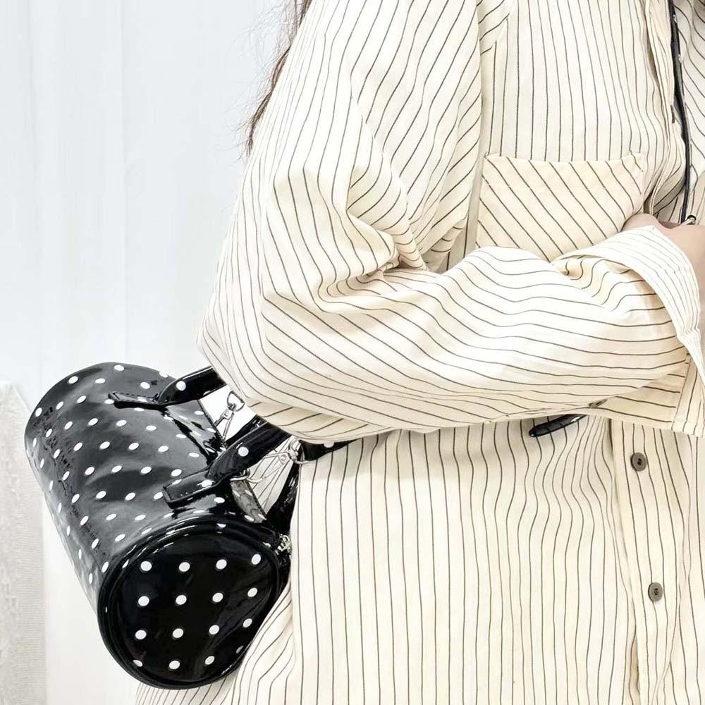 Korean Style Polka Dot Cylindrical Bag Polyester PU Shoulder Bag Portable Spicy Girl Handbag  Women