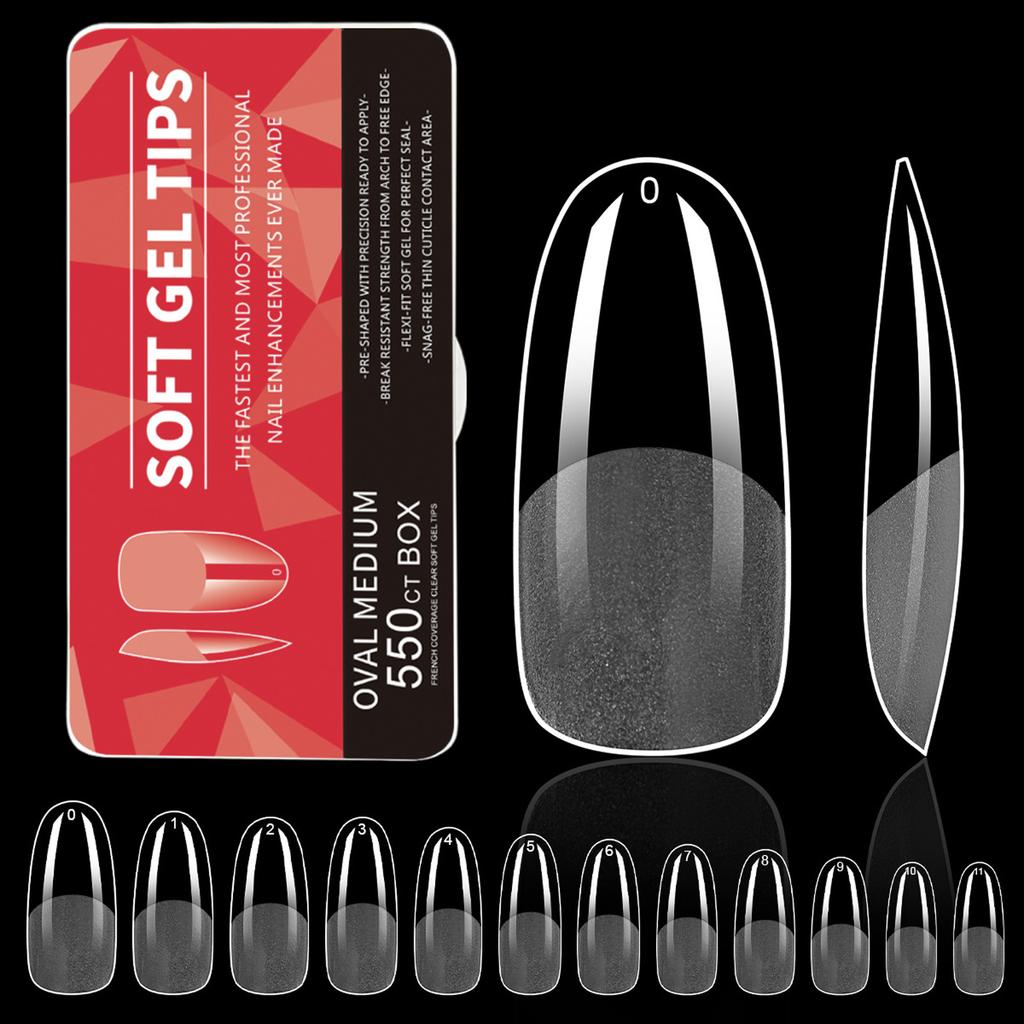 550 STÜCKE Klare Gel-Nageltips Vollabdeckung Weiche Acryl-Press-On-Extensions Professionelle Maniküre für Salon- und Heimgebrauch