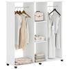 Wardrobe, Mobile Storage Unit with 6 Casters, 120 X 40 X 128 Cm, White Wood