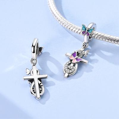 Charms Platablue Purple Butterfly Crucifix Pendants Fit Originalbracelets Charms For Women Jewelry Diy Making Gifts
