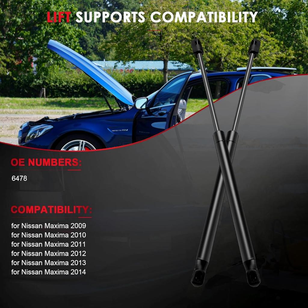 Front Hood Lift Supports Struts Shocks Gas Springs Replacement Parts Compatible with 6478 for 2009-2014 for Nissan Maxima