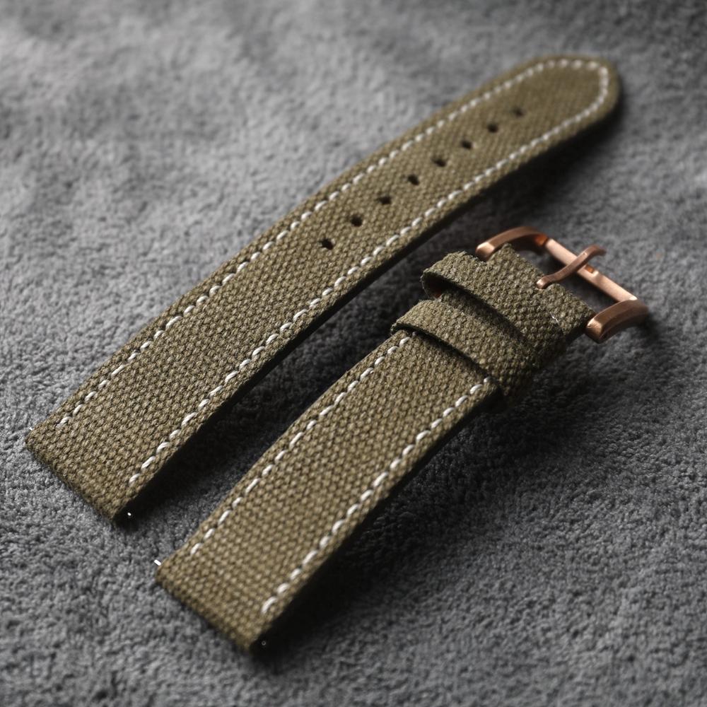 Klasický plátěný ručně laminovaný kožený řemínek s bronzovou sponou, 20MM 21MM 22MM Hodí se k bronzovému náramku hodinek Měkký tenký pánský řemínek