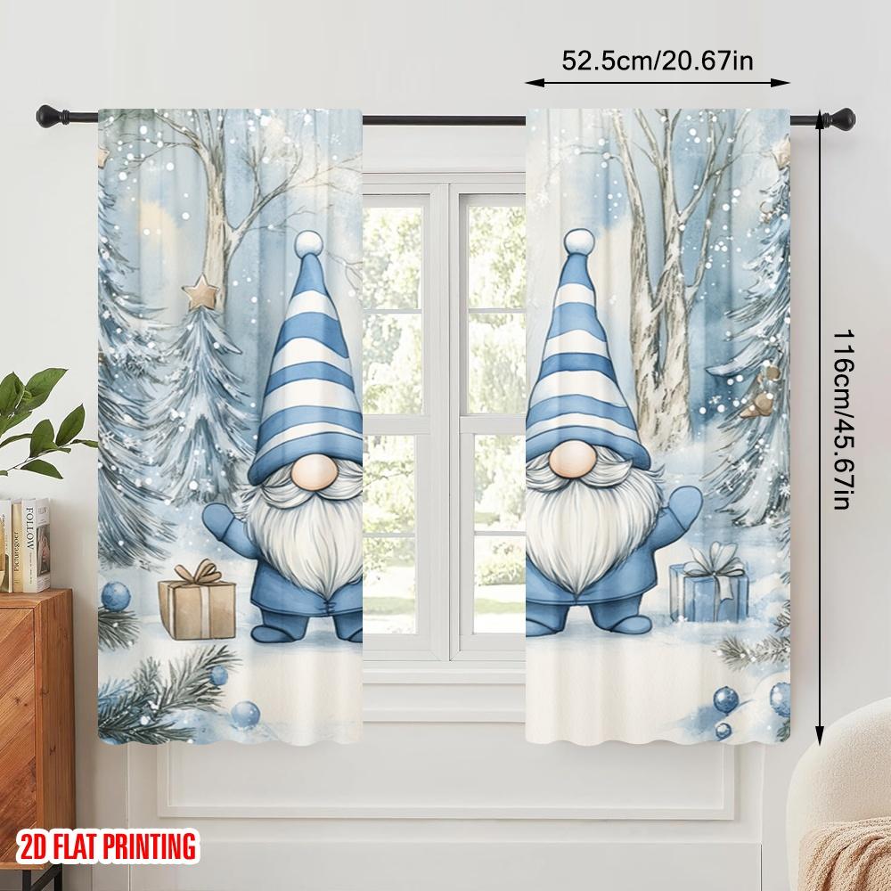 2pcs,2D Plane Printing Curtain Fabric Cute Gnomes Christmas Snow Winter (2) Versatile Fabric (without Rod) Holiday Perfect for