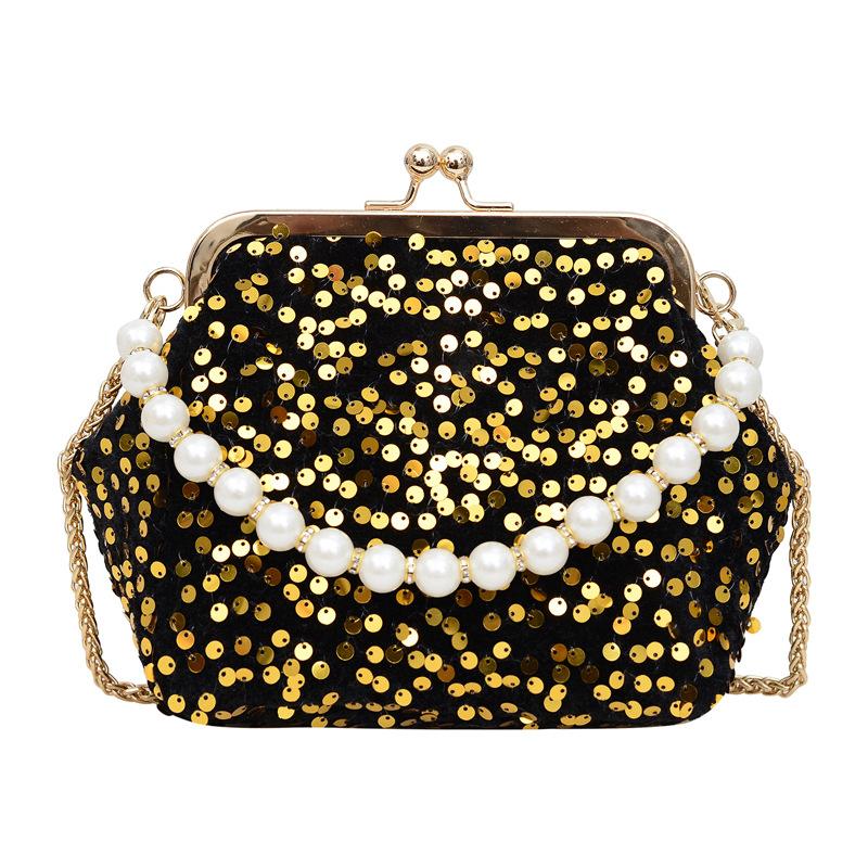 Sac à main tendance personnalisé à boucle clip, sequins, chaîne de perles brillantes, sac bandoulière portable, style exotique, sac de soirée