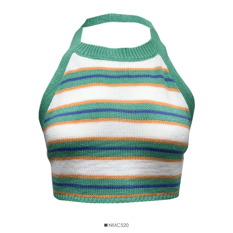 

Женские укороченные топы в полоску, вязаные сексуальные топы Y2K с открытой спиной One Size зелёный