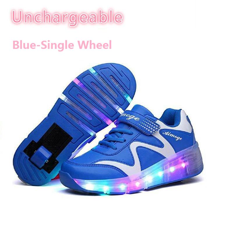 

Kids Light Led Up Roller Skates Shoes Kids Double Wheels Sneakers Shoes Sport Blue (Single Wheel),EU40
