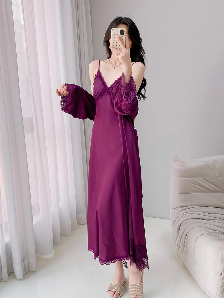 Vestaglia con Spalline Sottili in Seta di Ghiaccio - Sexy Accappatoio da Sposa per Primavera/Estate