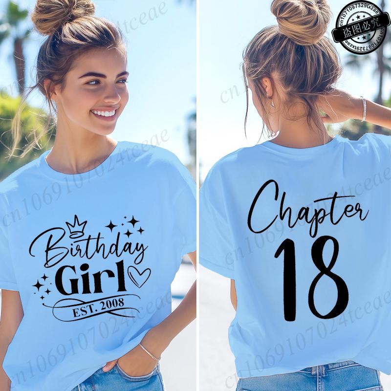 Ragazza del Compleanno Nata nel 2008 Magliette da Donna Regali Divertenti per Ragazze T-shirt Capitolo 18 Ragazza del 18° Compleanno Top Grafici Abbigliamento Femminile