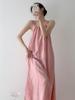 Dopamine pink smudge dress women's summer show thin temperament big swing skirt sleeveless beach long skirt vacation suspender skirt