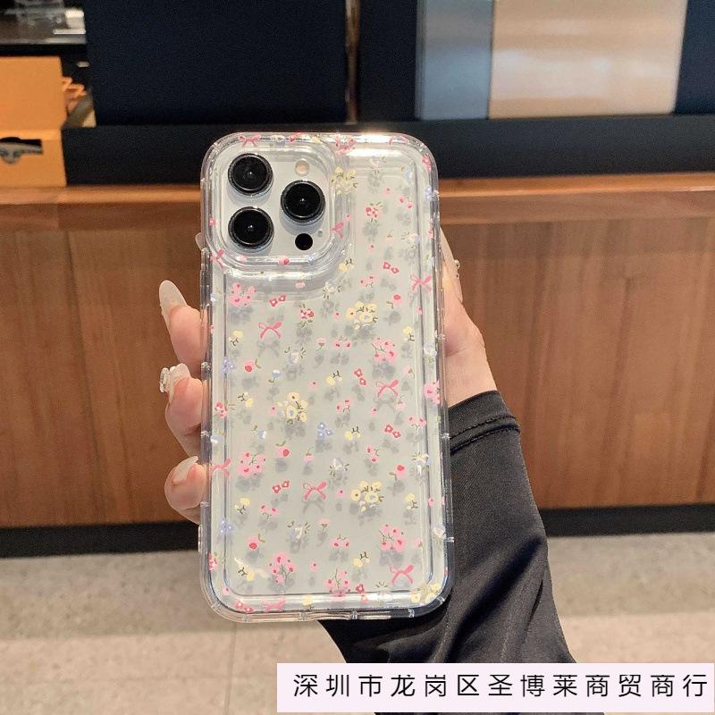 INS cute floral apple 15 mobile phone case iphone14promax transparent soft rubber 13/12/11 anti-drop xr