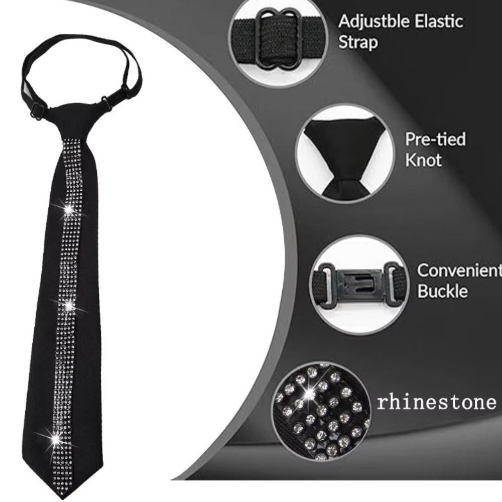 Glitter Lazy Rhinestone Neck Tie Flexible Pre Tied Neck Tie Business Adjustable Neck Tie Festive