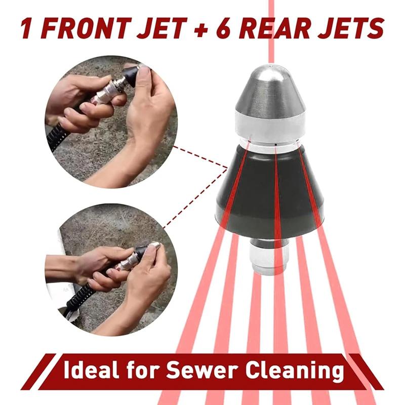 1/4 Quick Connector Pressure Washer Sewer Jetter Nozzle Sewer Cleaning Tool Pipe Unclogger Nozzle for Drain Jetting Hose 5000PSI