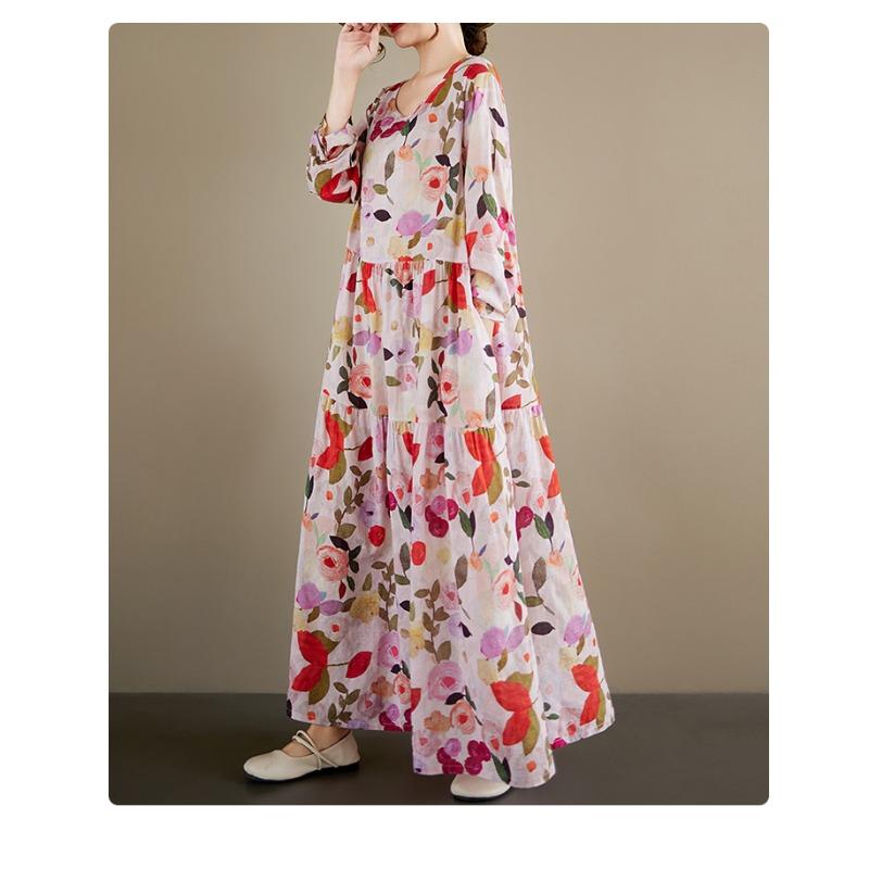 DIMANAF New 2026 Women Plus Size Spring Summer Beach Long Dress Elegant Lady Loose Oversize Maxi Floral Print