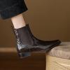 Womens Black Ankle Boots Pointed Toe Chunky Low Heel Slip On Chelsea Fall Winter Fashion Short
