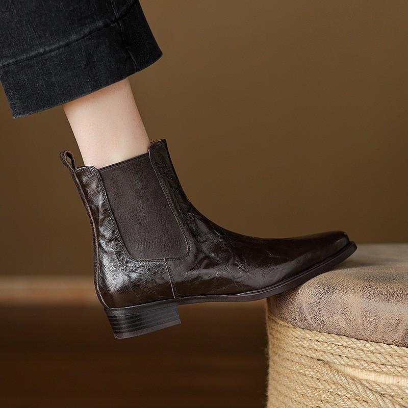 Womens Black Ankle Boots Pointed Toe Chunky Low Heel Slip On Chelsea Fall Winter Fashion Short