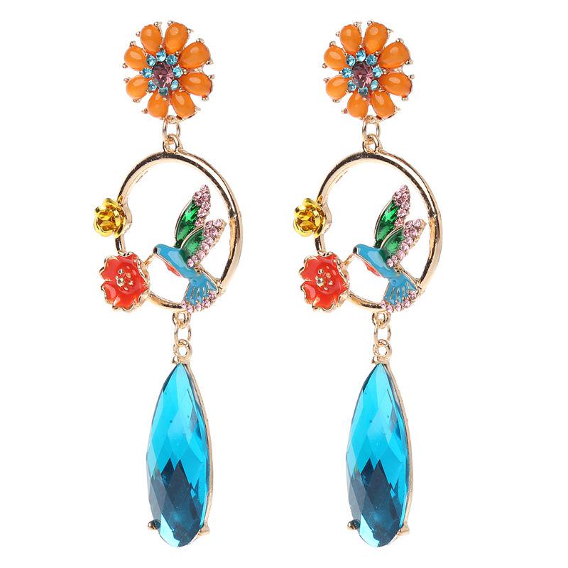 Buy Colorful Rhinestone Drop Earrings Cartoon Bird Flower Moon Design