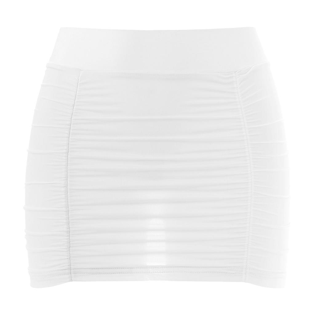 Womens Bodycon Mini Skirt Ruched Elastic Bands Semi Sheer Hip Wrap Lingerie Skirt