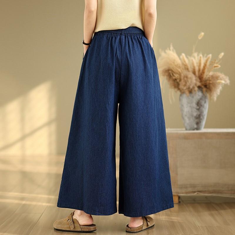 plus size thin Vintage high waist casual loose Women summer jeans denim wide leg Pants