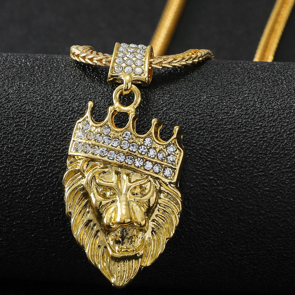 European and American Men s Hip-hop Domineering Crown Lion King Necklace Lion Necklace 60CM