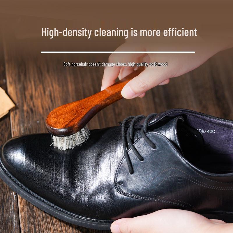 Leather Shoe Brush with Horsehair - Solid Wood Handle, Gentle On Leather, Keeps Hands Clean. Ideal for Cleaning and Dust Removal.