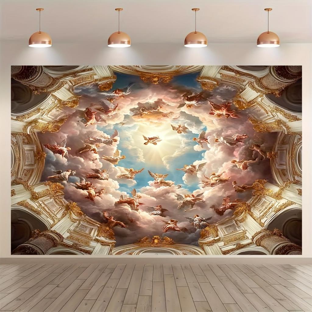 Piano 2D, 1 pezzo di sfondo per soffitto in stile barocco, adatto per la decorazione del soggiorno e della stanza