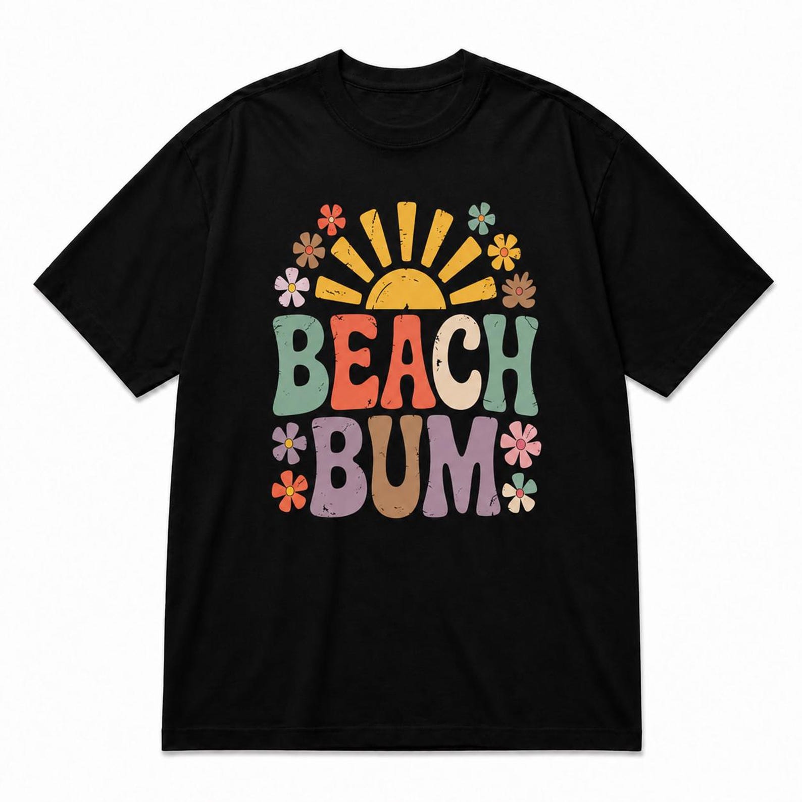 Retro Beach Bum Shirt – Vintage Floral Graphic Tee, Coastal Summer Vibes 2XL