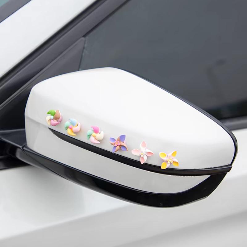6/12 Pcs Cute Mini Spinning Windmills Car Interior Exterior Bicycle Motorcycle Rearview Mirror Handlebar Decoration Accessories