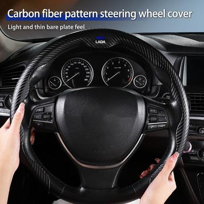 Car Leather/Carbon Fiber Pattern U-shaped Steering Wheel Cover For Lada Priora Sedan Sport Kalina Granta Vesta Niva Largus Vaz