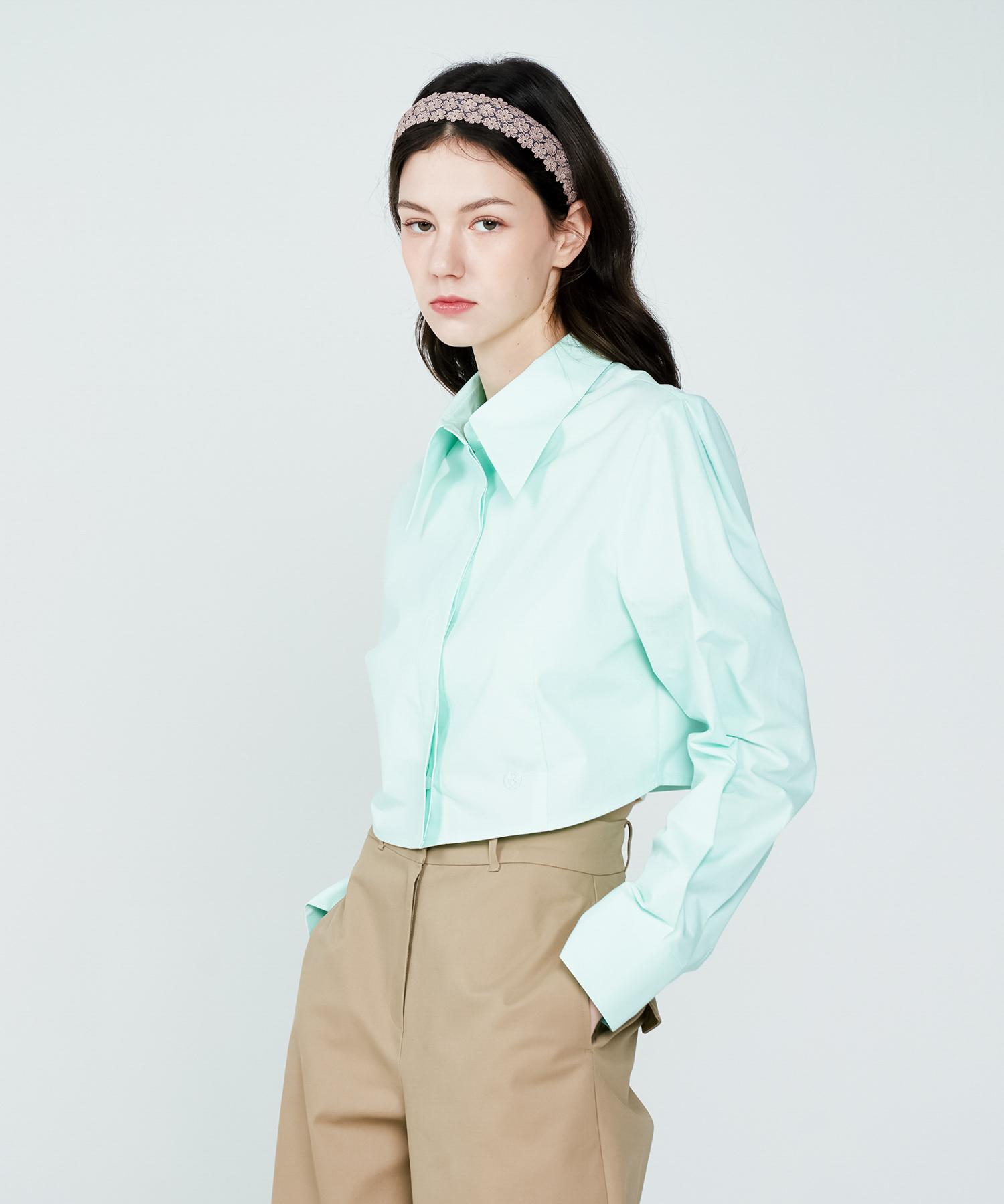 Depassion Big Collar Crop Long Sleeve Shirt (Mint) Free/Free