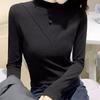 1x1 Ribbed Double-Sided Velour Women's Half High Neck Long Sleeve Slim-Fit Brushed Warm Top