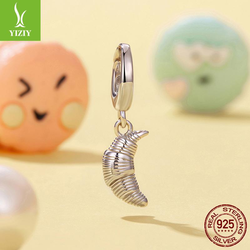 Creative Design Sense Opening And Closing Buckle Croissant Pendant Accessories S925 Sterling Silver French Romantic Wind Beads