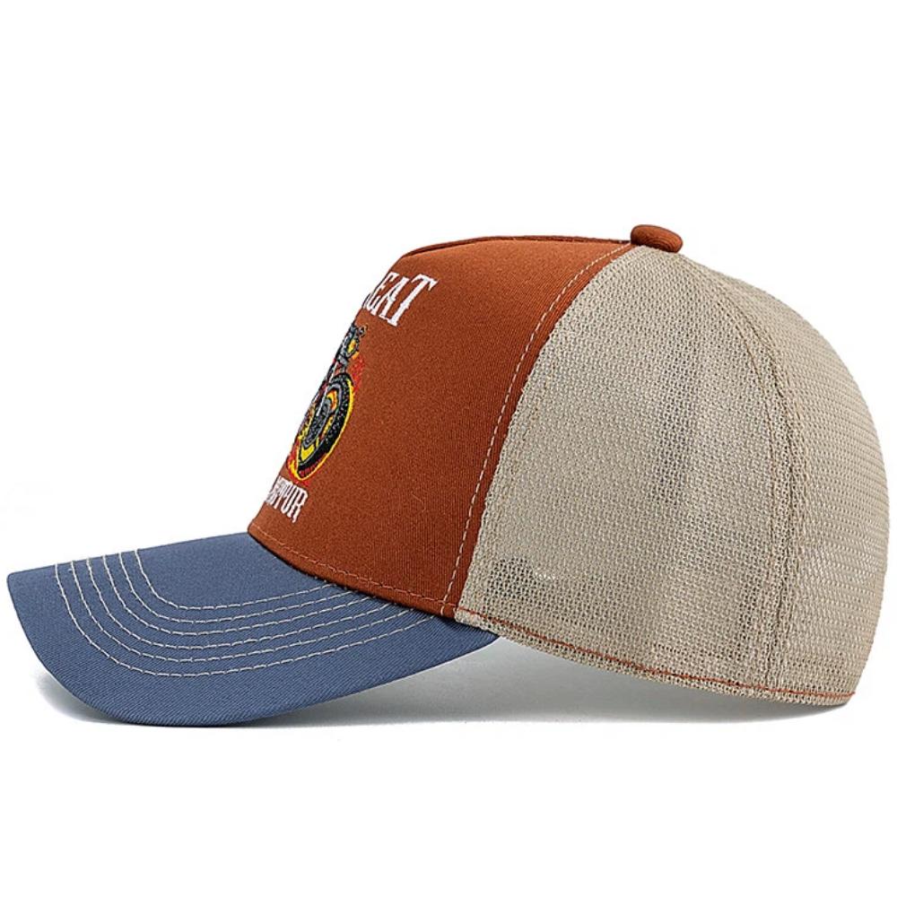 New Motorcycle Embroidered Trucker Hat Flame Biker Patch Baseball Cap For Man Woman Breathable Streetwear Summer Mesh Caps