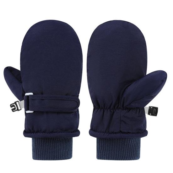 

1 пара дитячих рукавиць водонепроникні зимові лижні рукавиці м яка флісова підкладка вітрозахисні регульований ремінець однотонні в язані рукавиці S темно-синього кольору