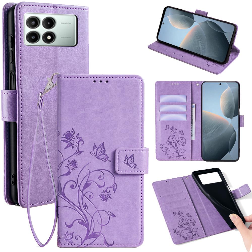Für Xiaomi Redmi K70E 5G/Poco X6 Pro 5G Hülle Schmetterling Blume PU Leder Handtasche Handyhülle