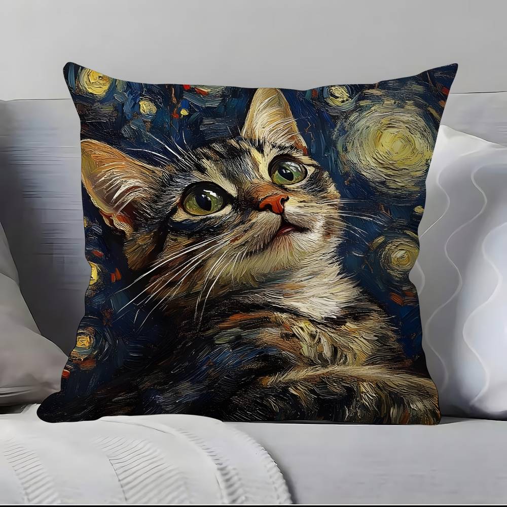Cute Oil Painting Colorful Cat Pillow Case Pillowcase Soft Skin Friendly & Comfortable With A Hidden Zipper